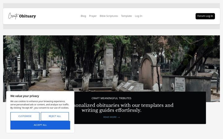 Screenshot of createobituary.com