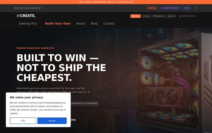 Skærmbillede af createpcs.co.uk