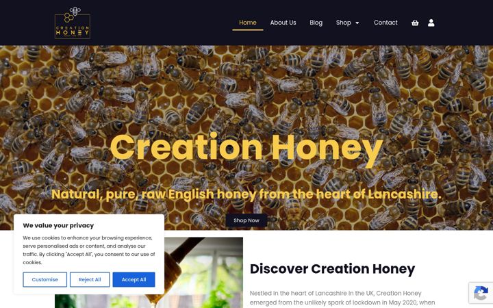 Snímek obrazovky creationhoney.co.uk