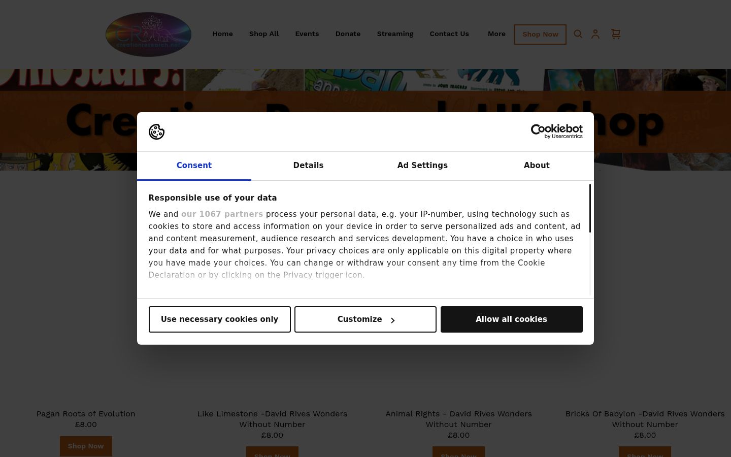 Screenshot del banner di consenso mostrato prima di qualsiasi interazione