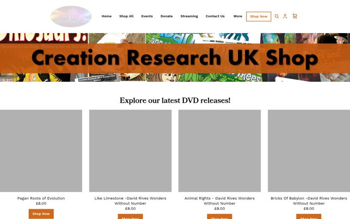 Screenshot of creationresearchstore.com