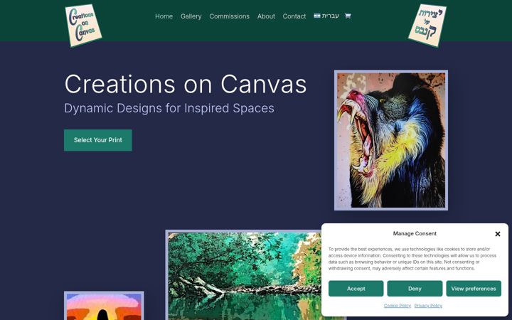 Screenshot of creations-on-canvas.com