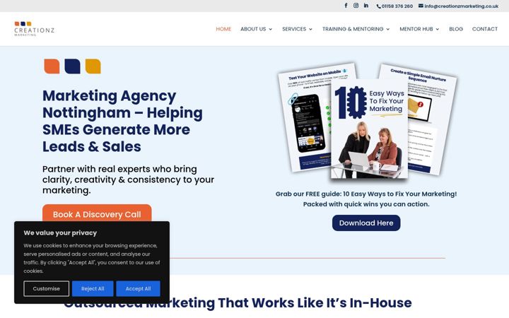 Snímek obrazovky creationzmarketing.co.uk