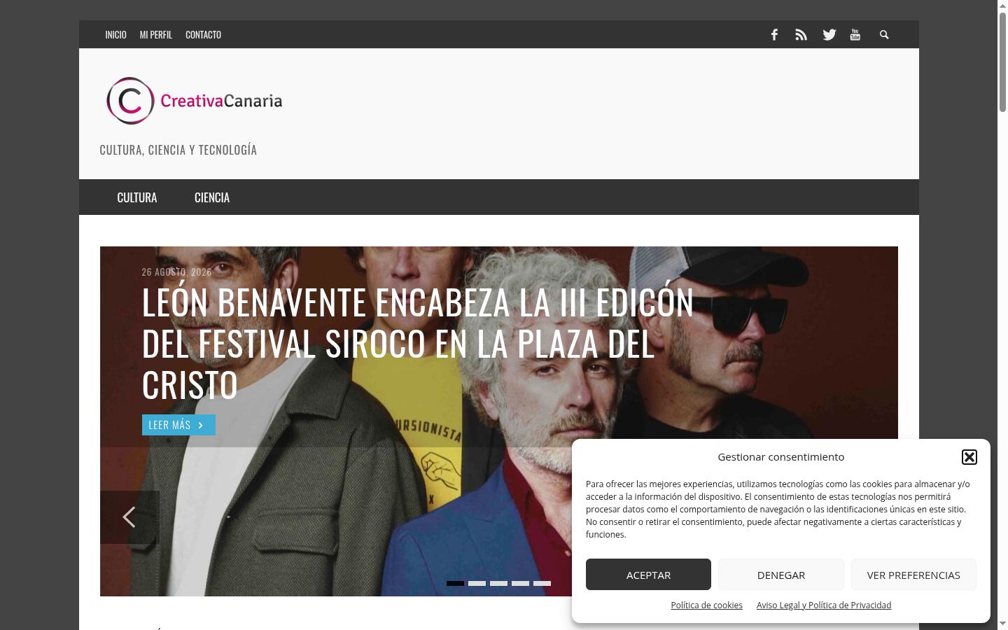 Screenshot del banner di consenso mostrato prima di qualsiasi interazione