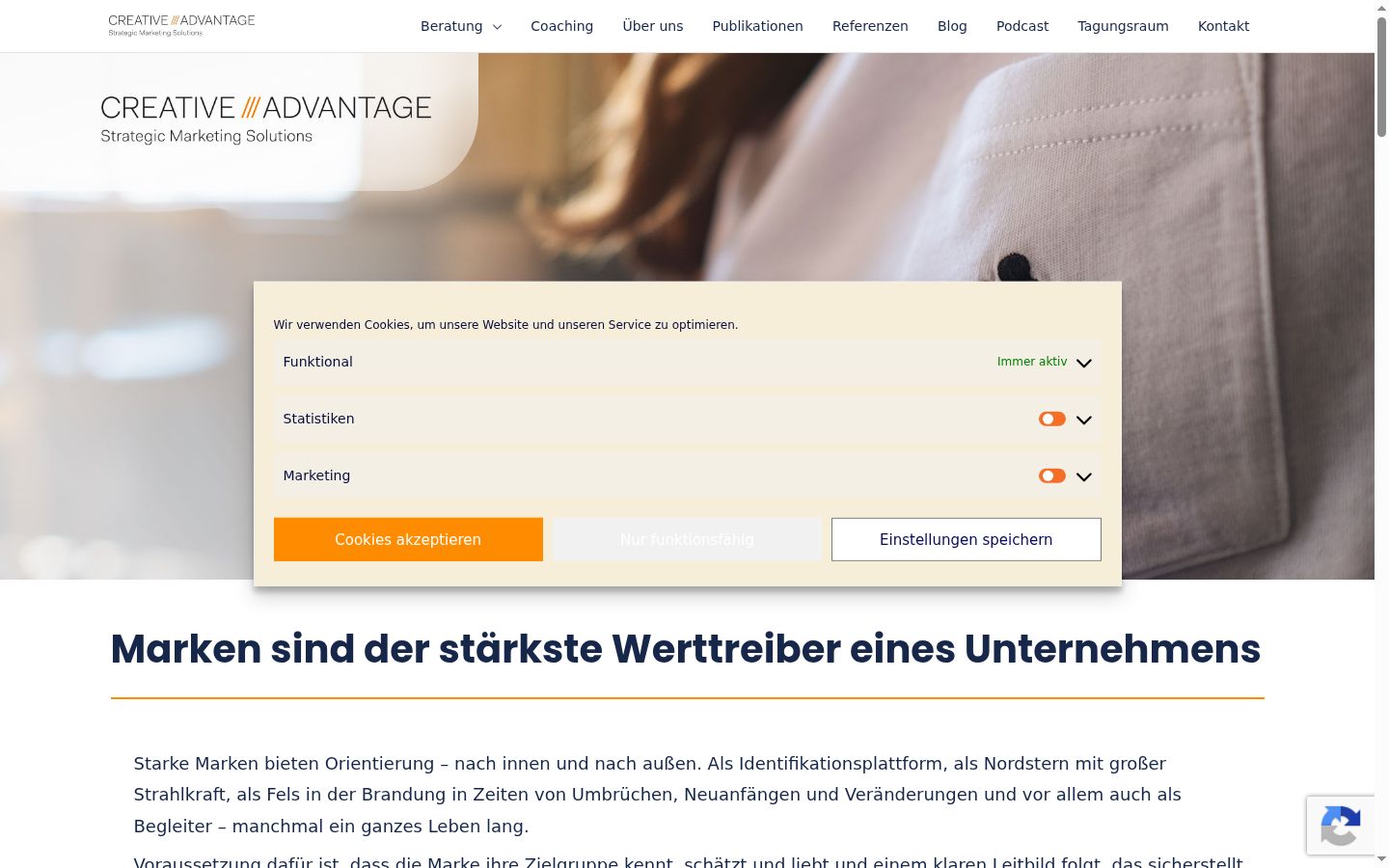 Screenshot des Einwilligungsbanners vor jeglicher Interaktion