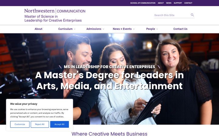 Screenshot of creative.northwestern.edu