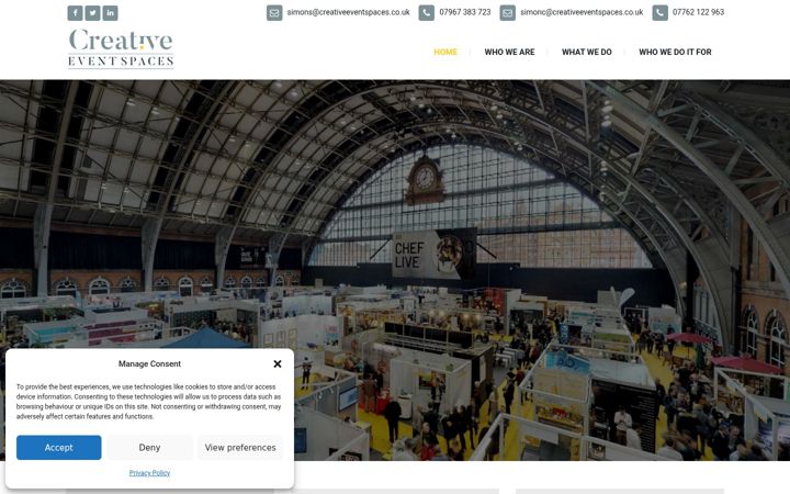 Screenshot ta' creativeeventspaces.co.uk