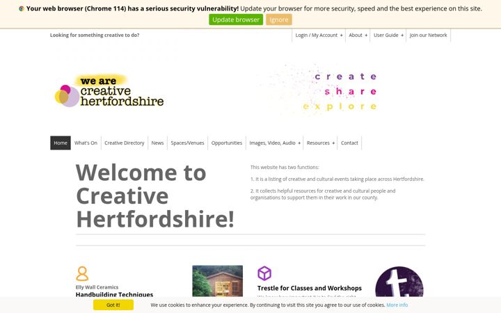 Posnetek zaslona creativehertfordshire.com