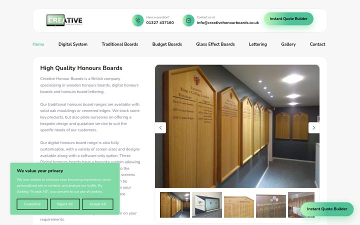 Screenshot of creativehonourboards.co.uk