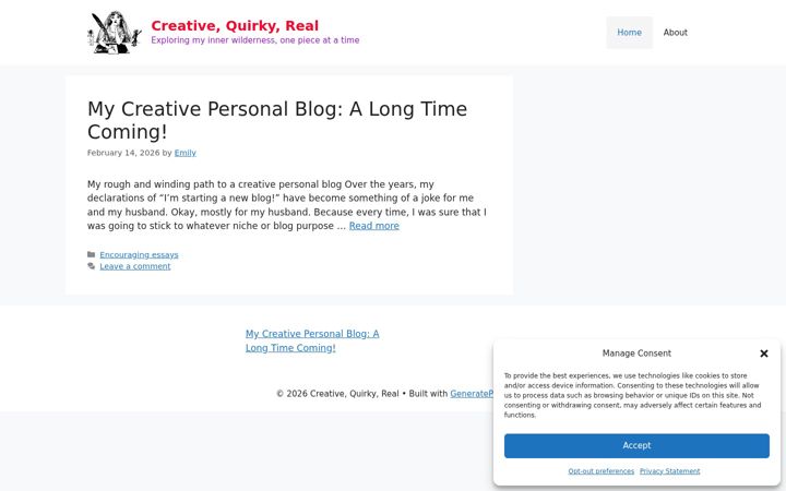 Screenshot of creativequirkyreal.com