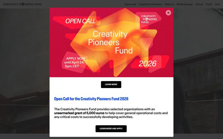 Screenshot von creativitypioneersfund.org