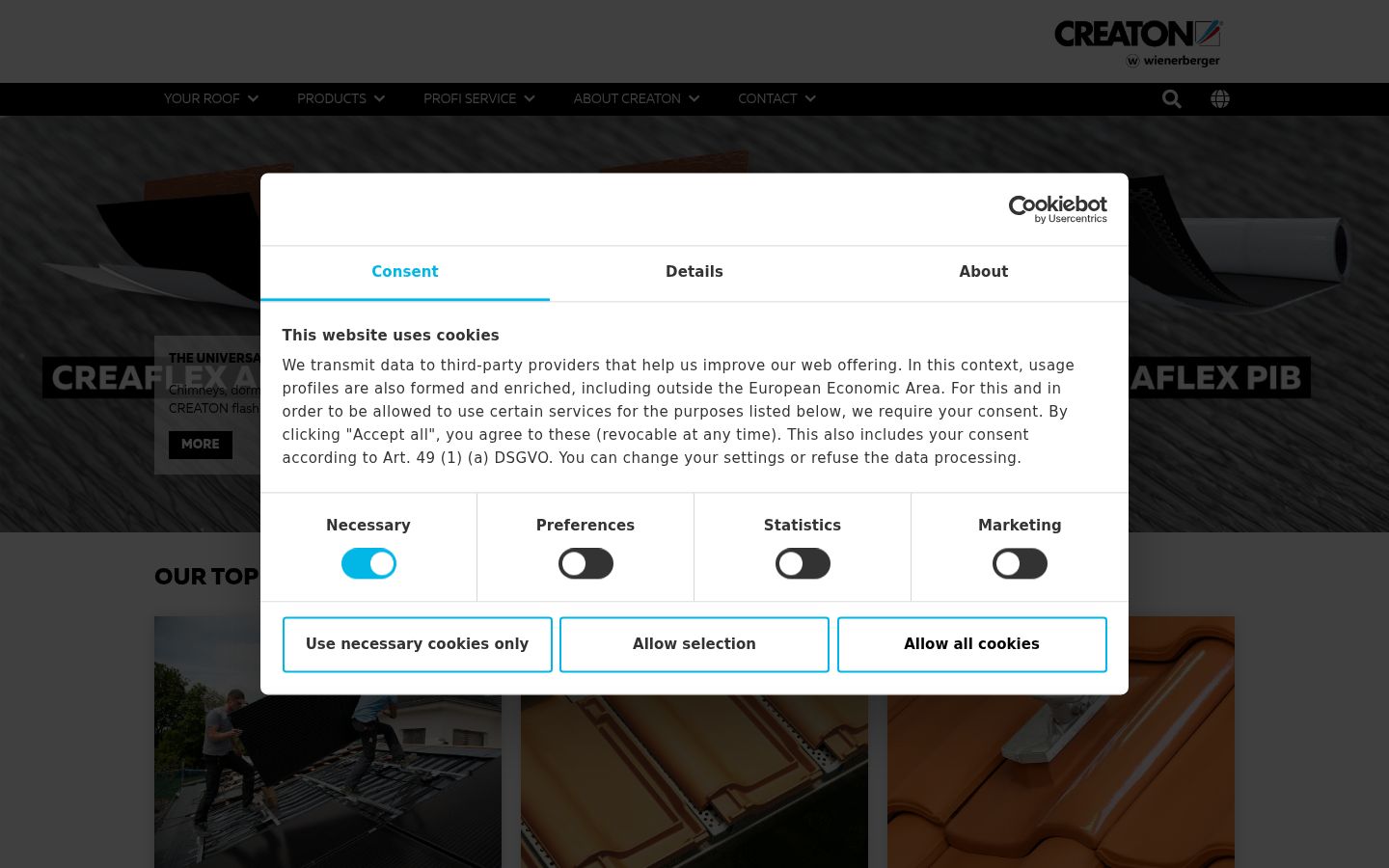 Screenshot of the consent banner shown before any interaction