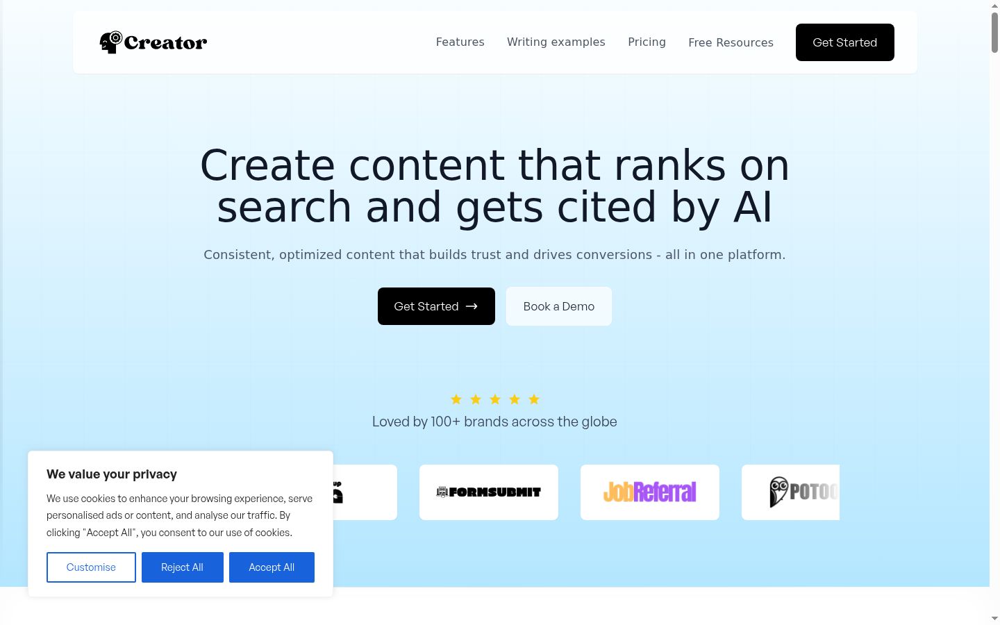 Screenshot of the consent banner shown before any interaction
