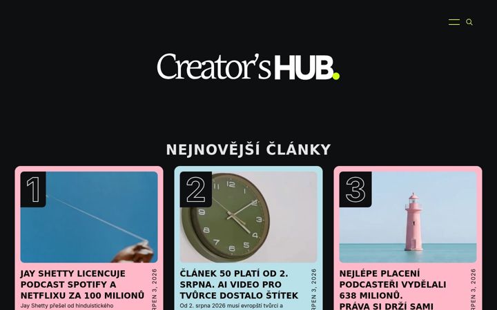 Screenshot stránky creatorshub.cz