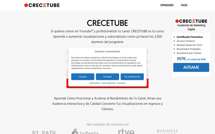 Screenshot of crecetube.com
