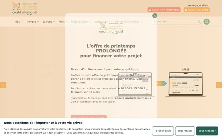 Ekrānuzņēmums no credit-municipal-nimes.fr