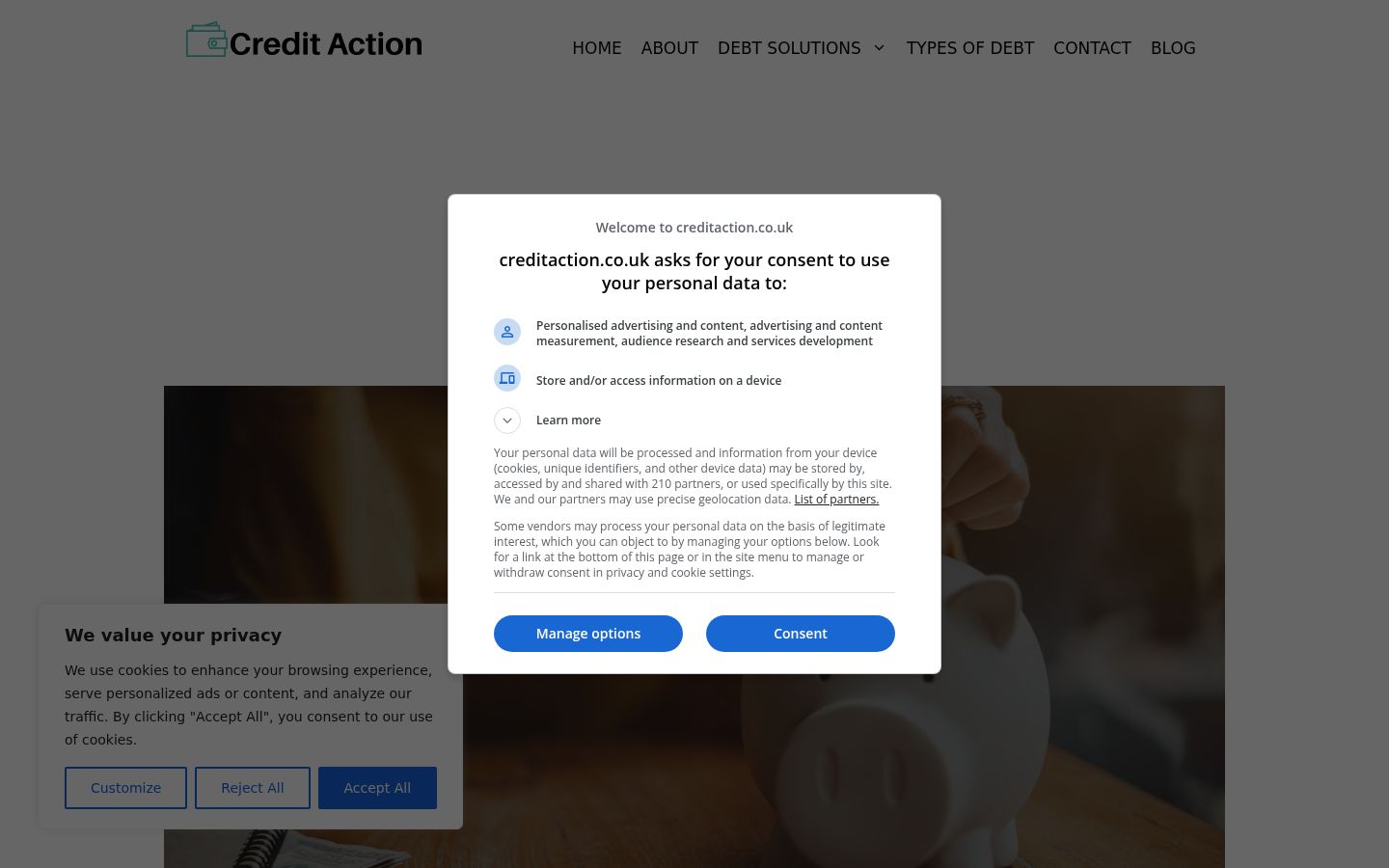 Screenshot del banner di consenso mostrato prima di qualsiasi interazione