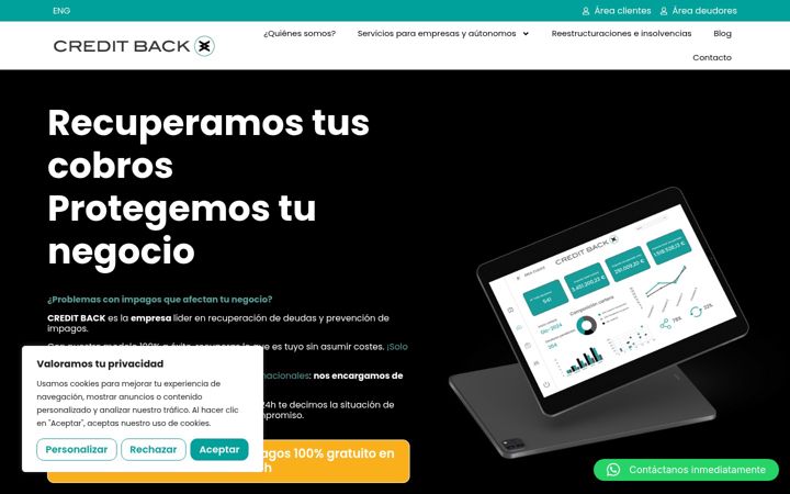 Captură de ecran a creditback.es
