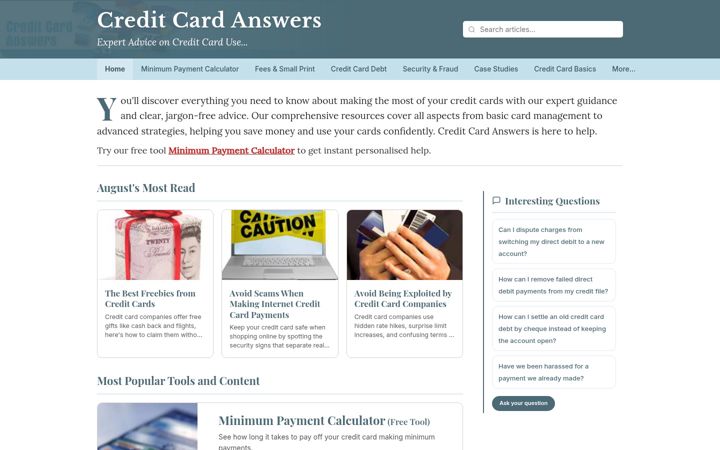 Screenshot of creditcardanswers.co.uk