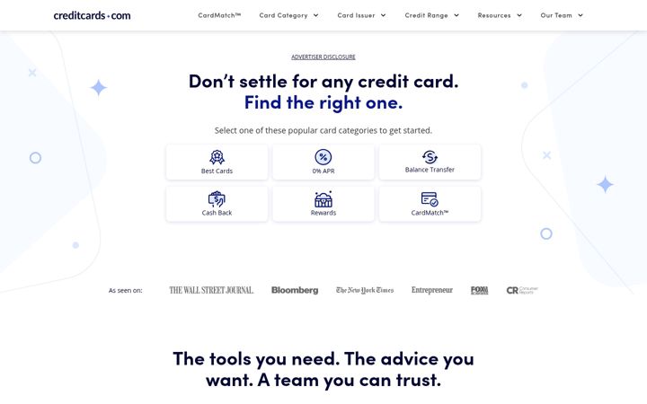 Kuvakaappaus sivustosta creditcards.com