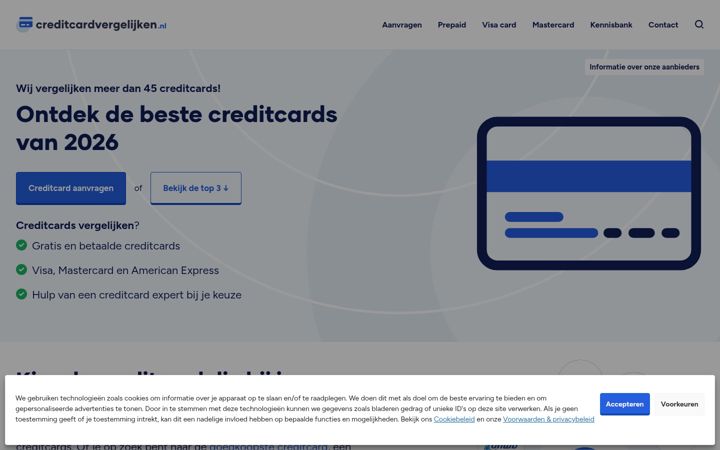 Captură de ecran a creditcardvergelijken.nl