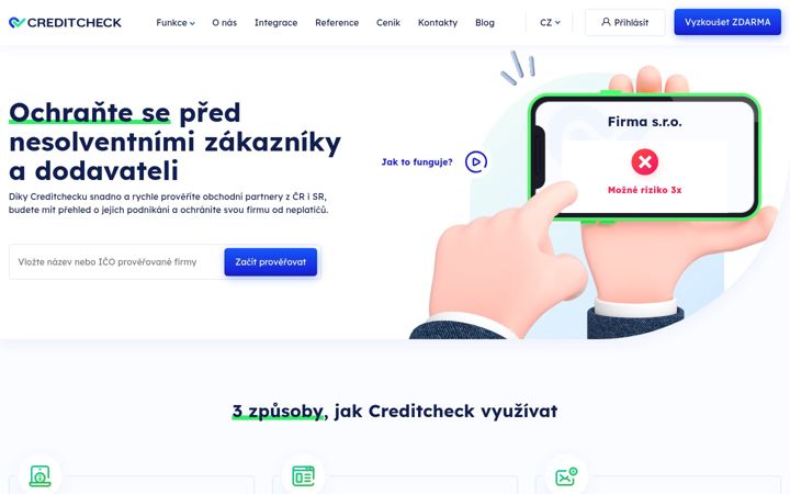 Screenshot stránky creditcheck.cz