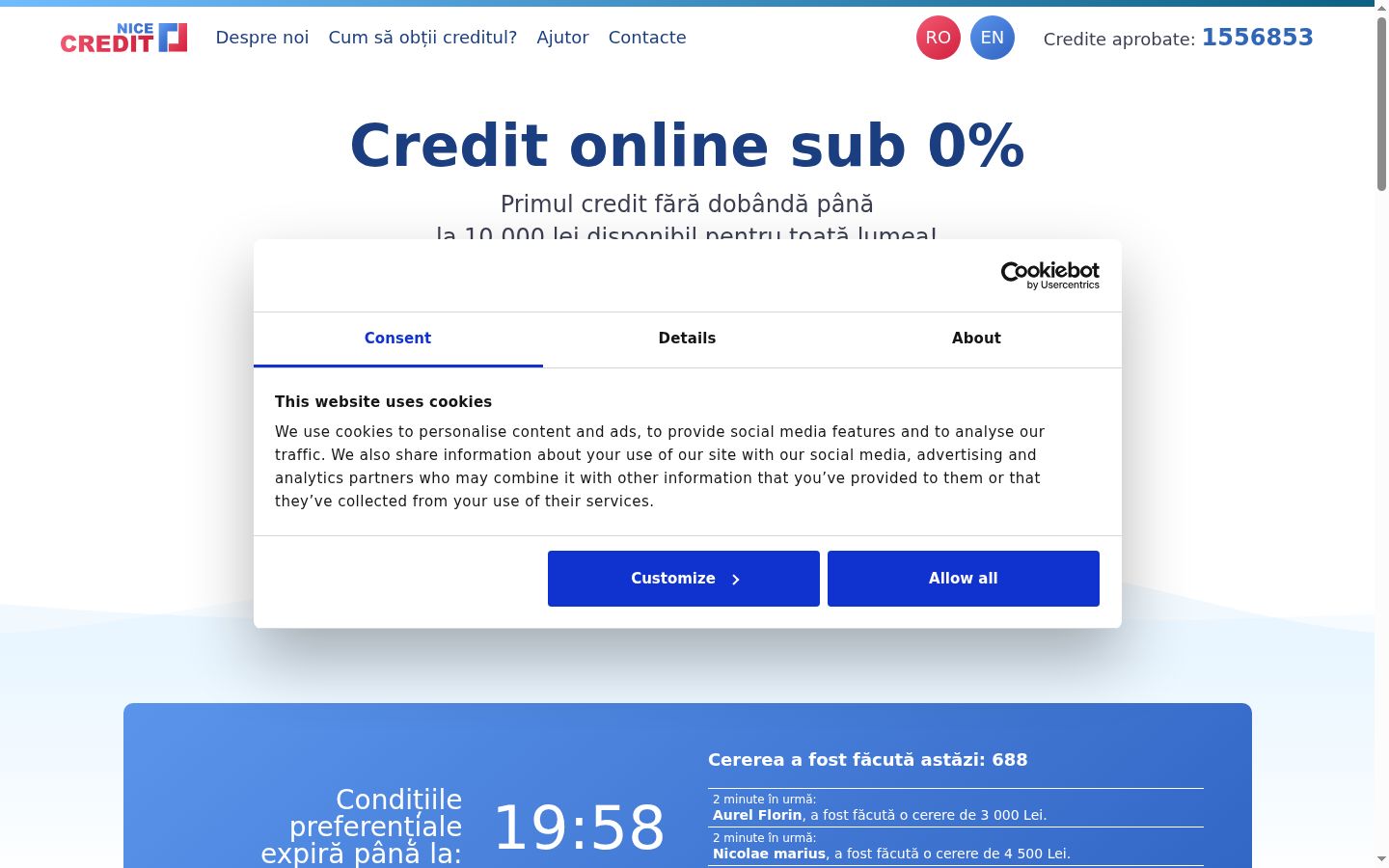 Kuvakaappaus suostumusbannerista, joka näytettiin ennen mitään vuorovaikutusta