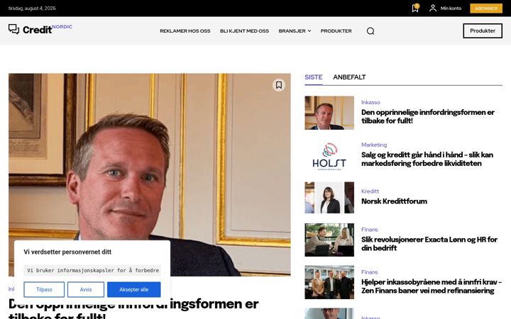 Ekrano kopija creditnordic.no