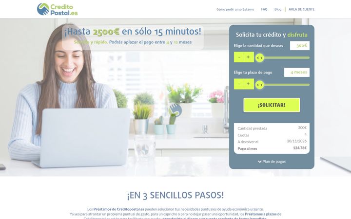Ekrano kopija creditopostal.es