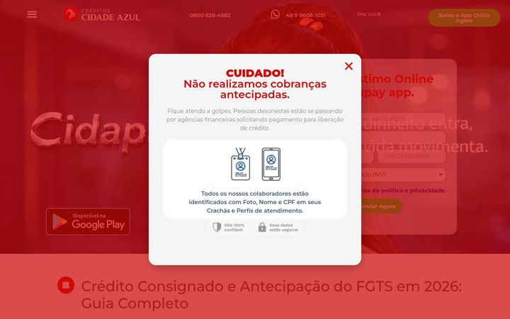 Screenshot of creditoscidadeazul.com.br