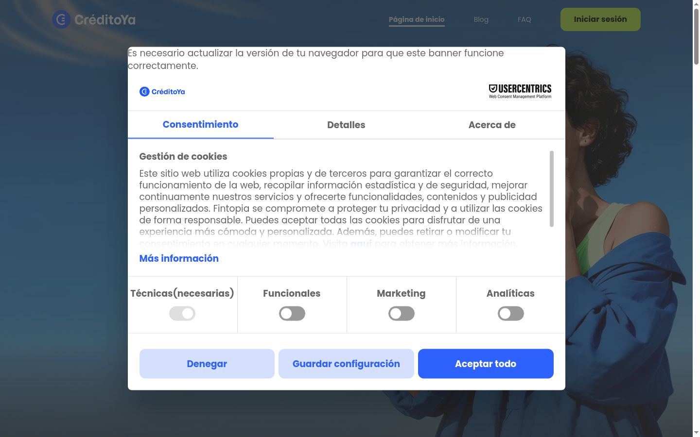 Sutikimo reklamjuostės, rodytos prieš bet kokią sąveiką, ekrano kopija