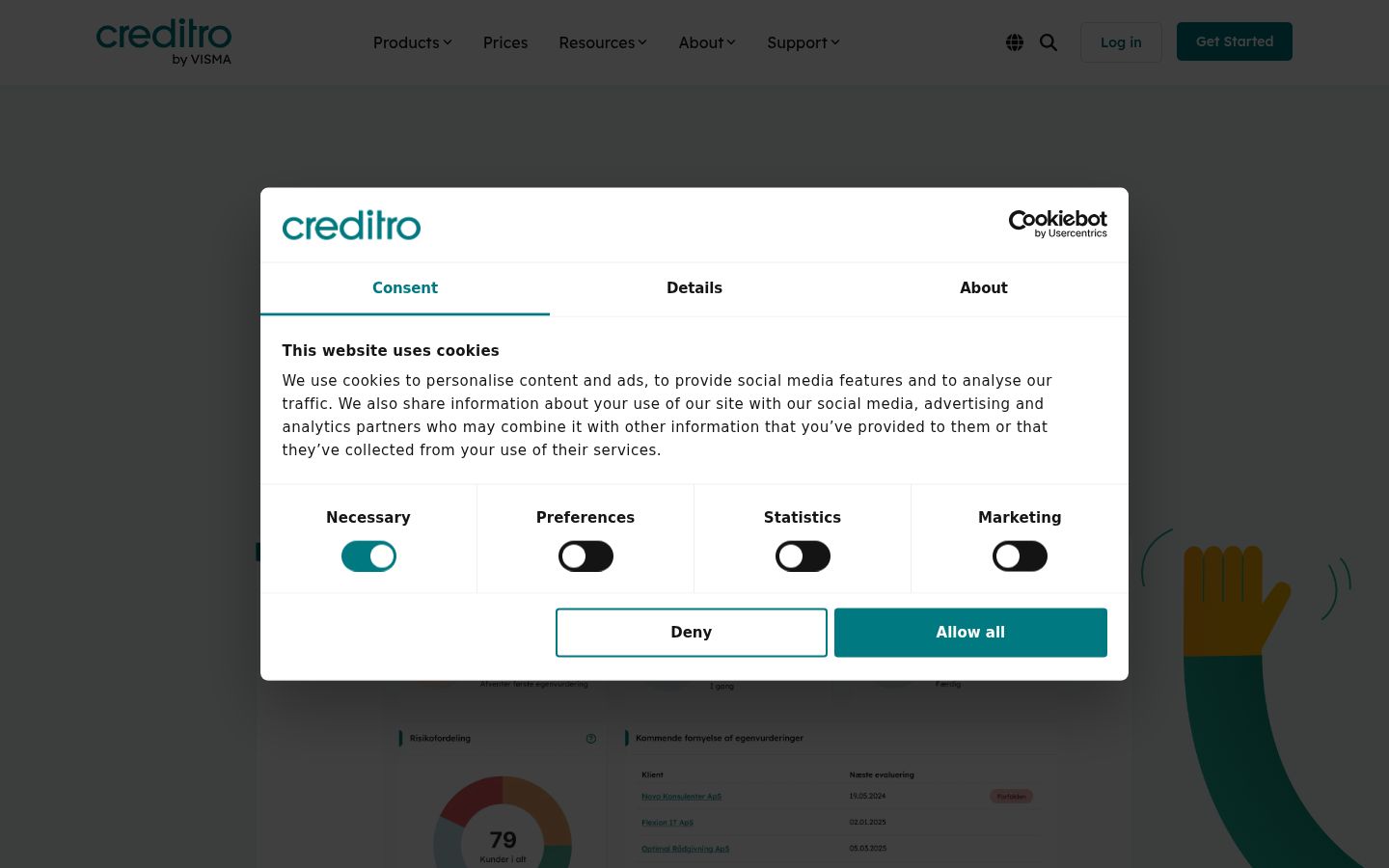 Screenshot del banner di consenso mostrato prima di qualsiasi interazione