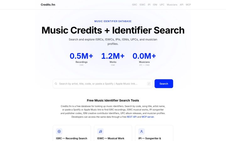 Screenshot of credits.fm