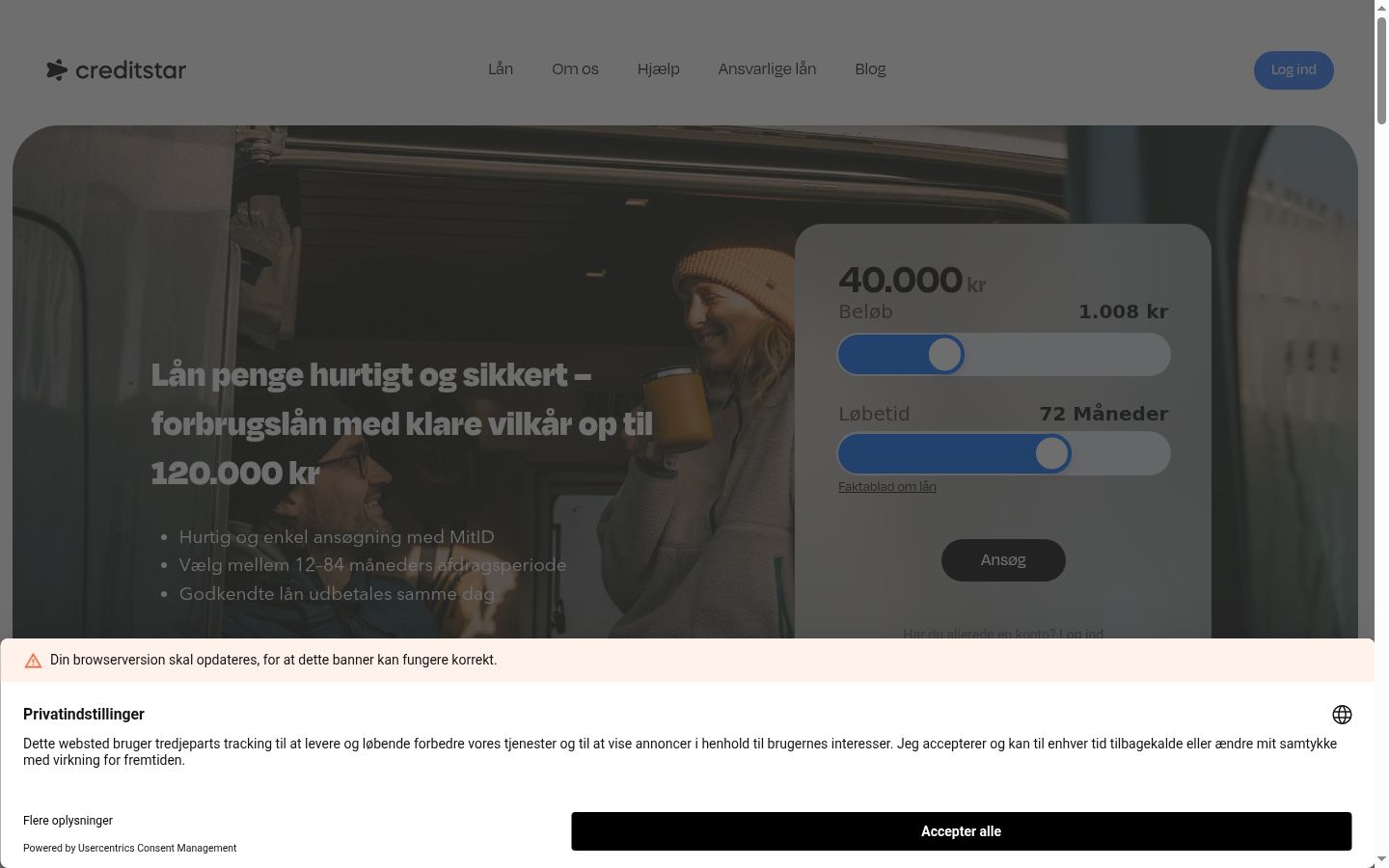 Snímek obrazovky baneru souhlasu zobrazeného před jakoukoli interakcí