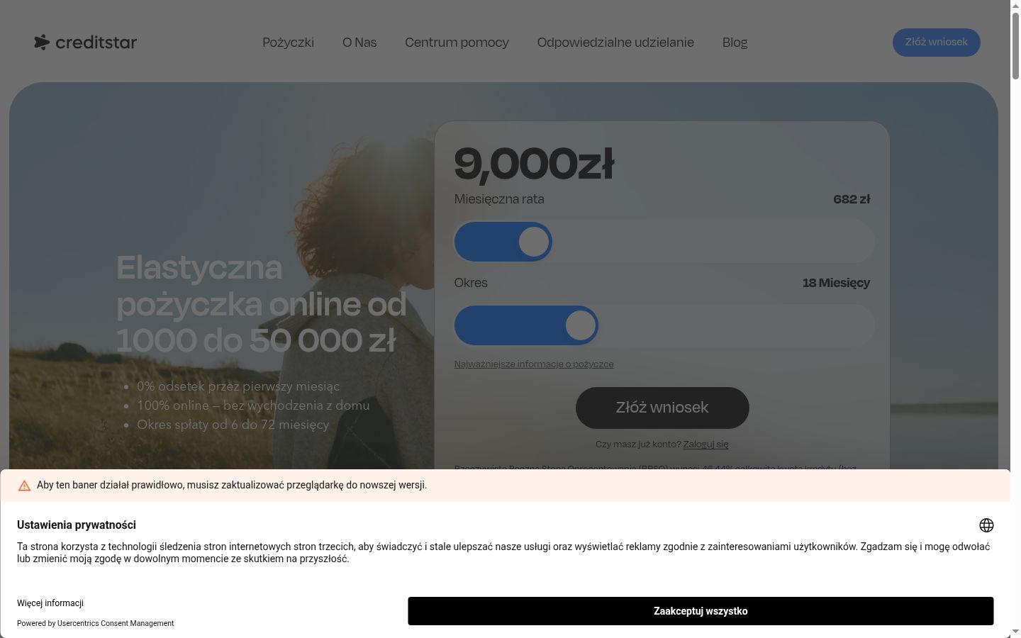 Snímek obrazovky baneru souhlasu zobrazeného před jakoukoli interakcí