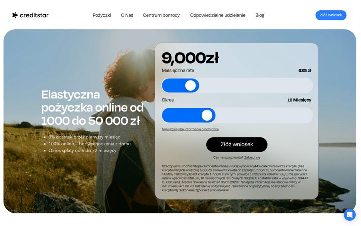 Captură de ecran a creditstar.pl