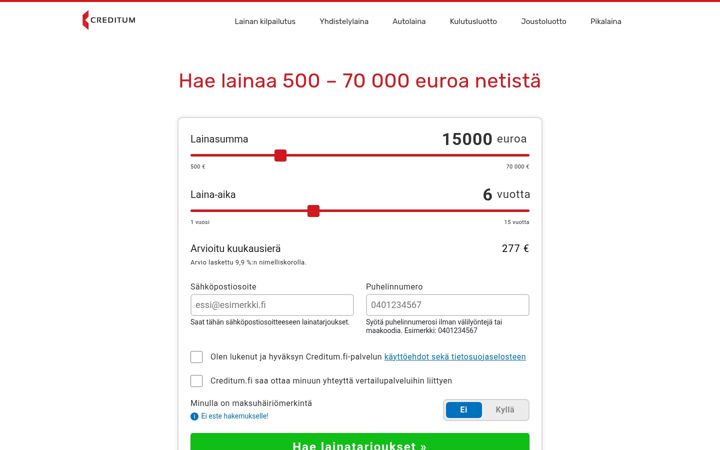 Screenshot di creditum.fi