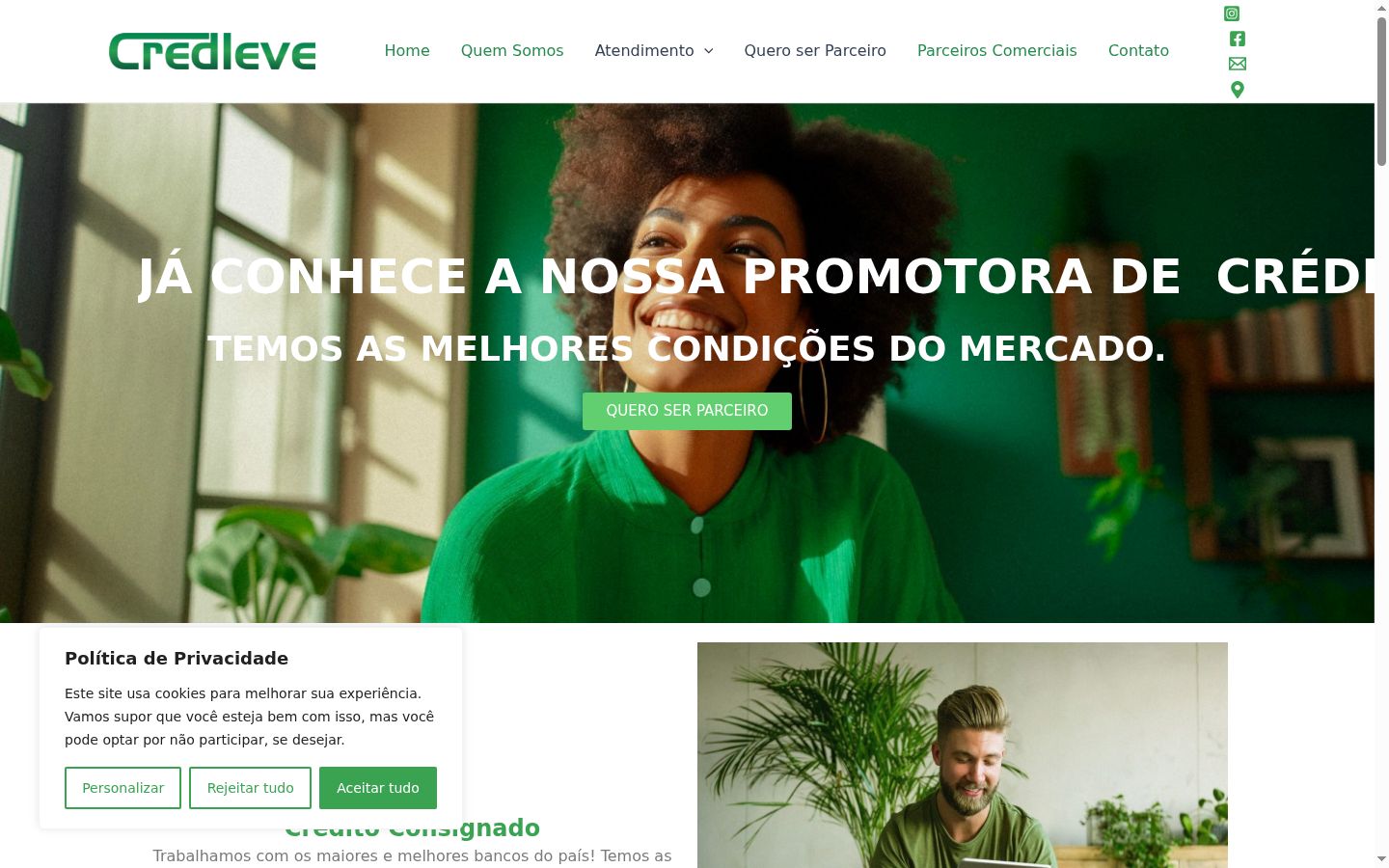 Captura de ecrã do banner de consentimento apresentado antes de qualquer interação