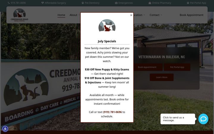 Screenshot of creedmoorroadanimalhospital.com