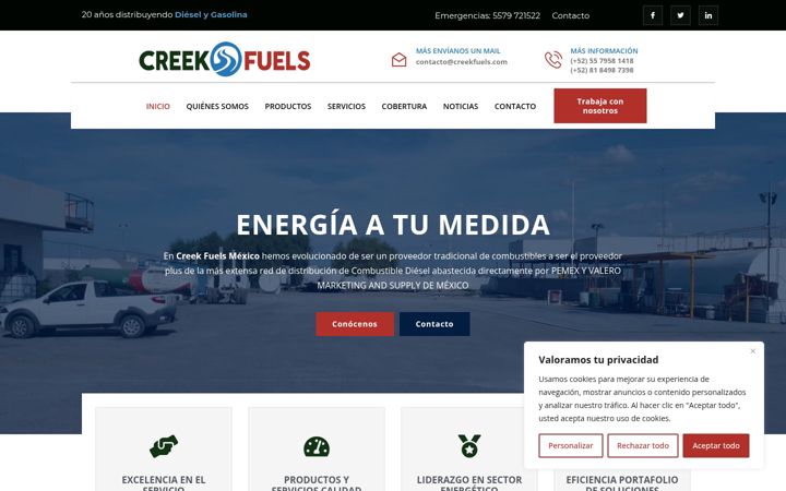 Screenshot of creekfuelsmexico.com