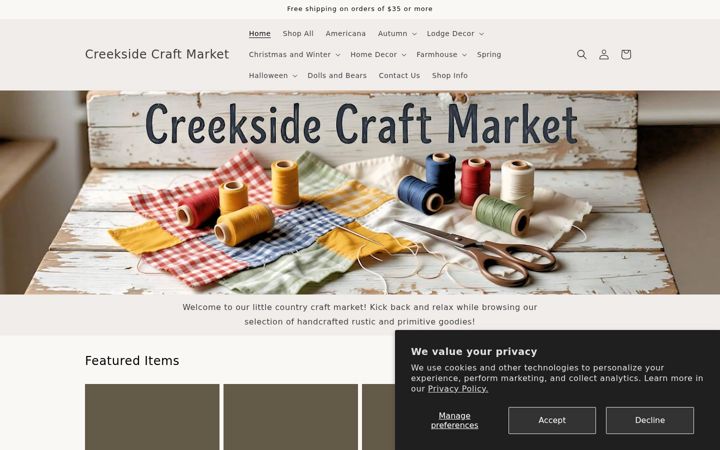 Screenshot of creeksidecraftmarket.com