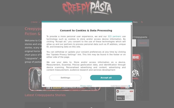Screenshot stránky creepypasta.com