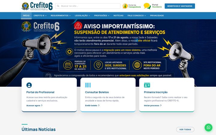 Screenshot of crefito6.org.br