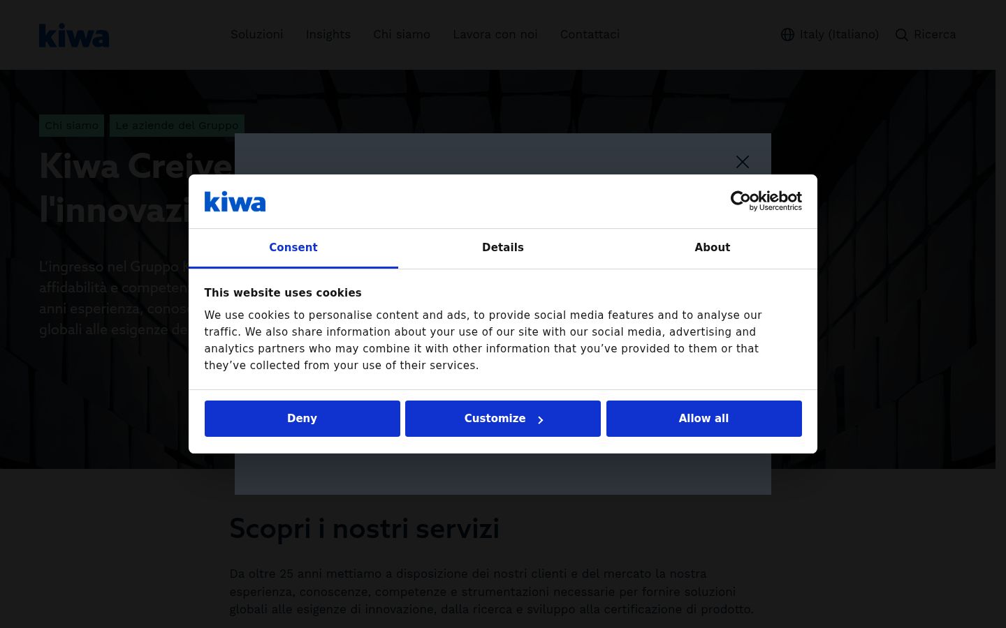Captura de ecrã do banner de consentimento apresentado antes de qualquer interação