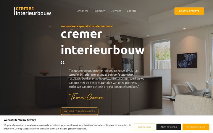 Captură de ecran a cremer-interieurbouw.nl