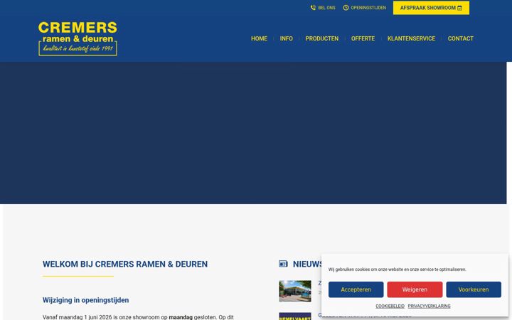 Captură de ecran a cremerskozijnen.nl