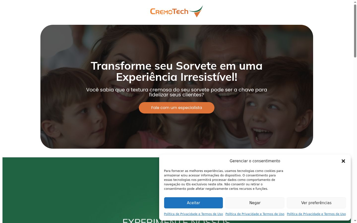 Screenshot del banner di consenso mostrato prima di qualsiasi interazione