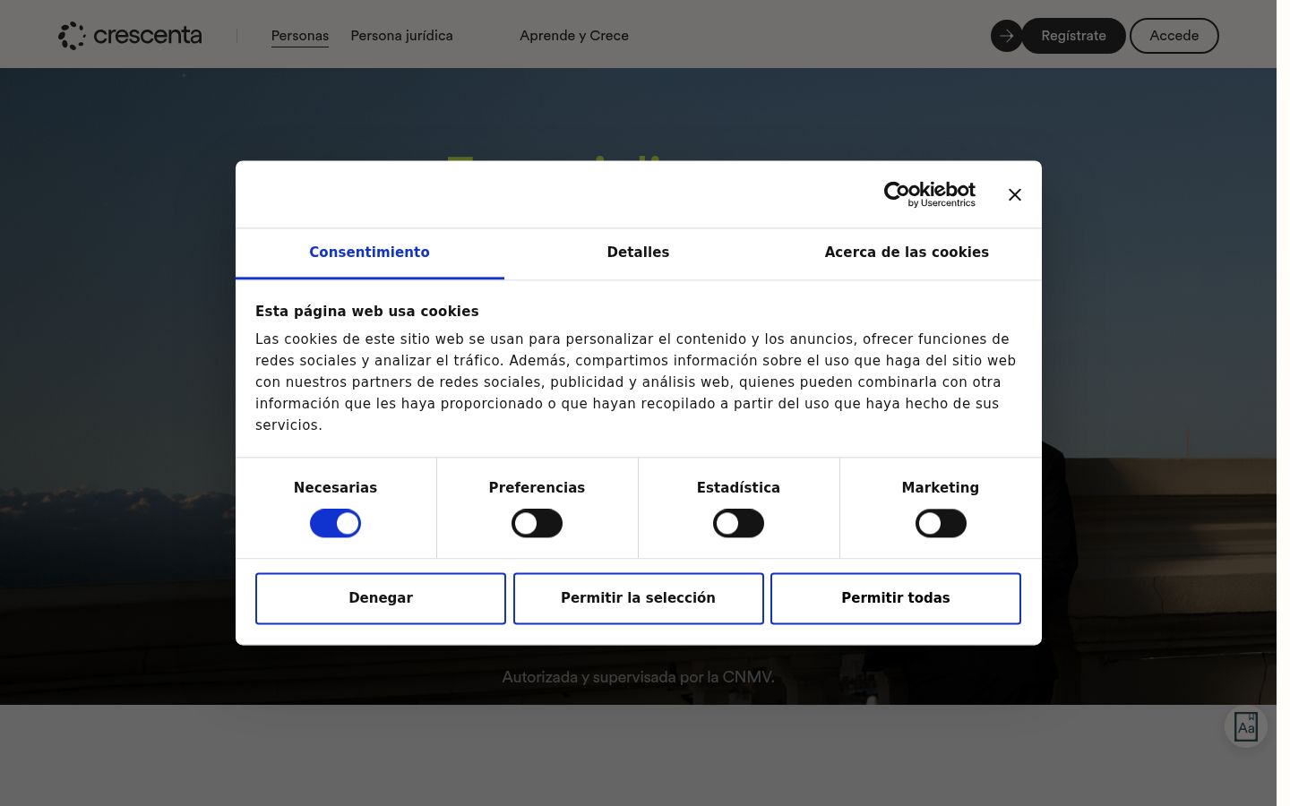 Screenshot of the consent banner shown before any interaction