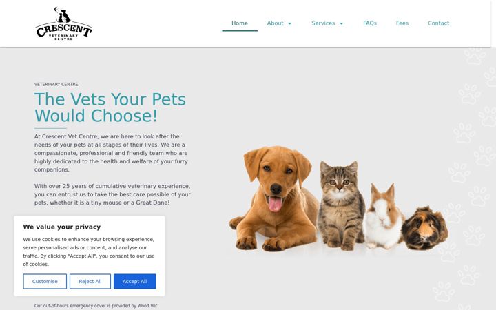 Screenshot of crescentvetcentre.co.uk