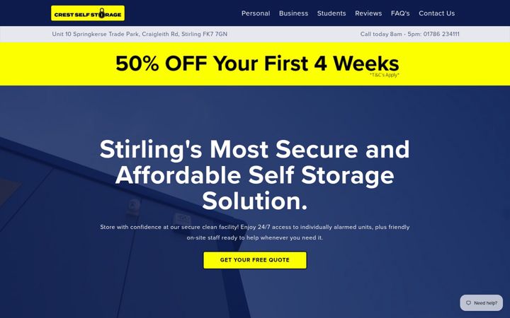 Screenshot of crestselfstorage.co.uk